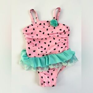 Cat & Jack Pink and Turquoise Ruffled Swimsuit